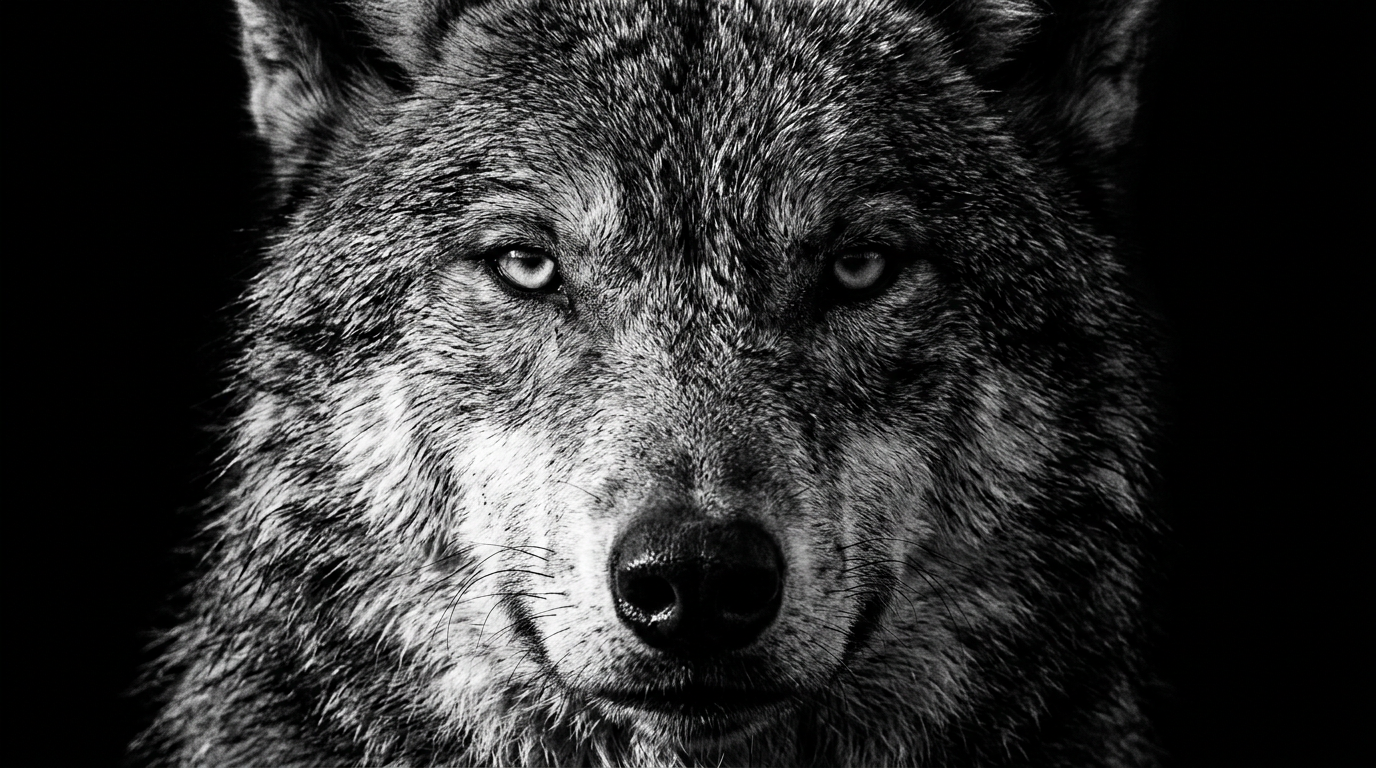 Lobo mirando a cámara — identidad visual OVHA